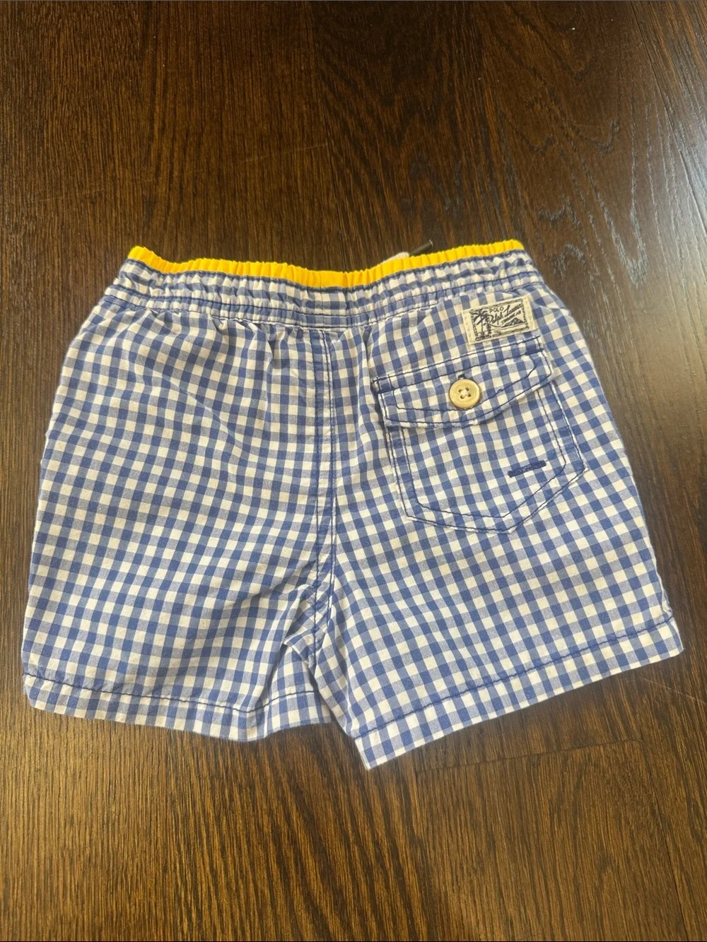 Ralph Lauren Blue swim Shorts with Yellow- Kids w matching teddy Bear shirt